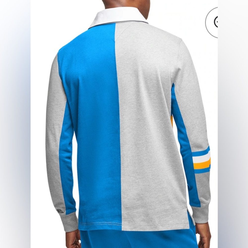 LA Chargers Tommy Hilfiger collab Men's Lg Gray and Blue/yellow Rugby Polo - Picture 2 of 3